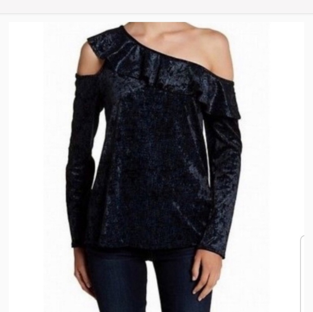 Black Velvet One Shoulder Long Sleeves Top NWT